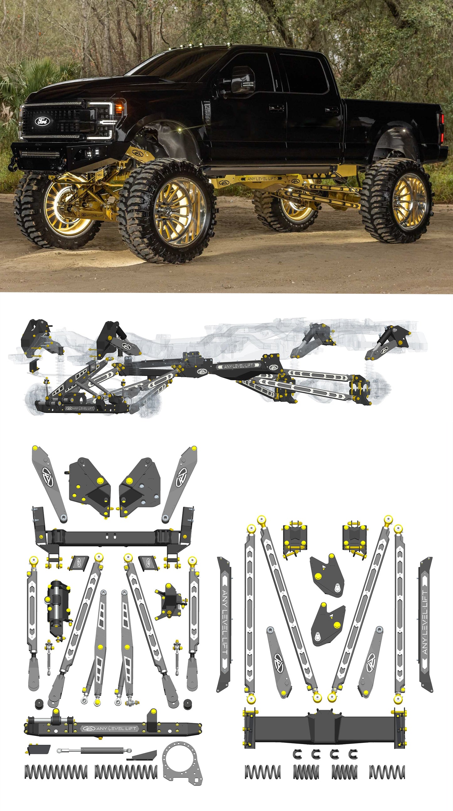Any Level Lift - Base System, 0"-13": F-250/F-350, Single Rear Wheel (2017-2022) WHOLESALE