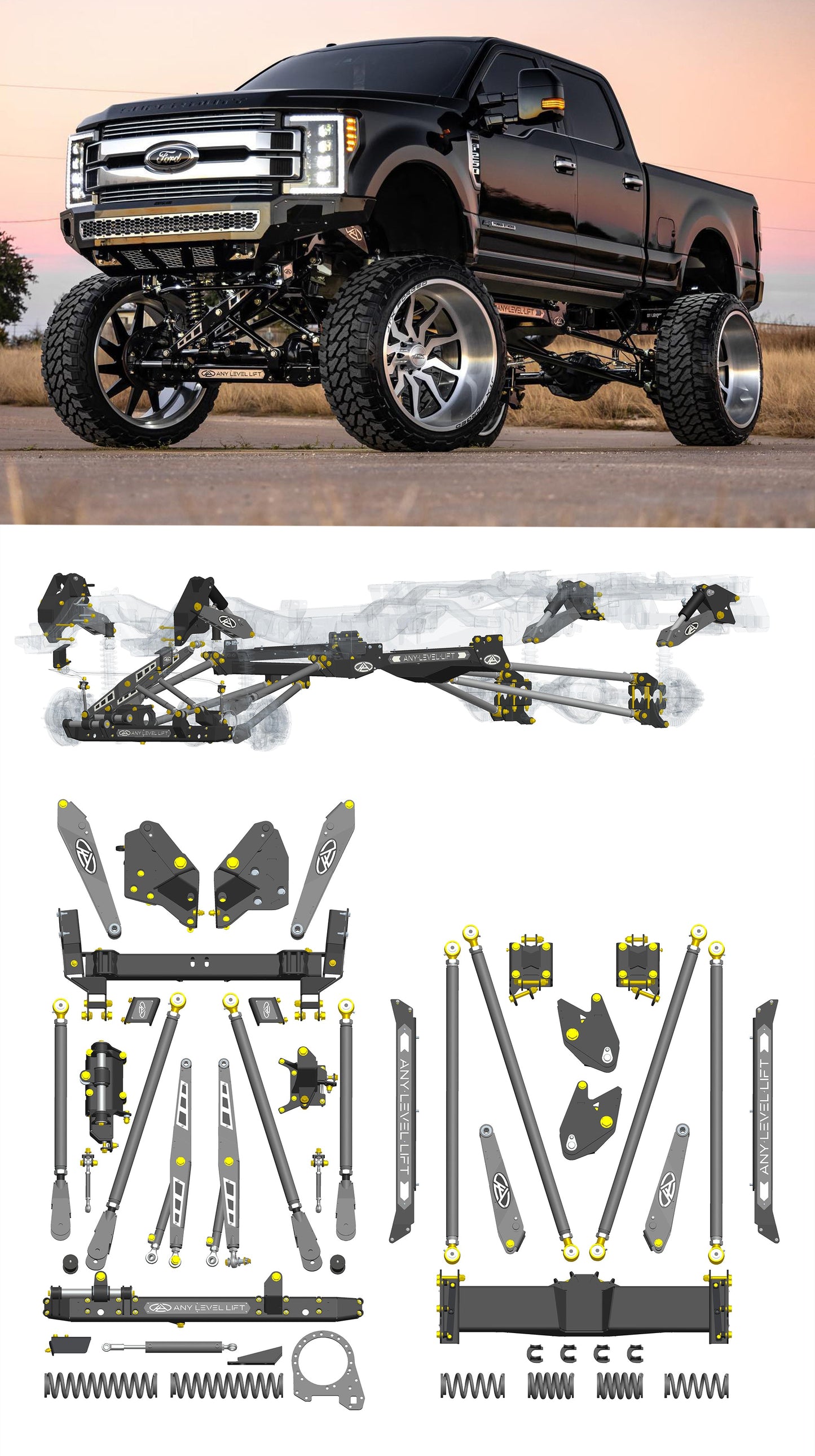 Any Level Lift - Base System, 0"-13": F-250/F-350, Single Rear Wheel (2017-2022) WHOLESALE