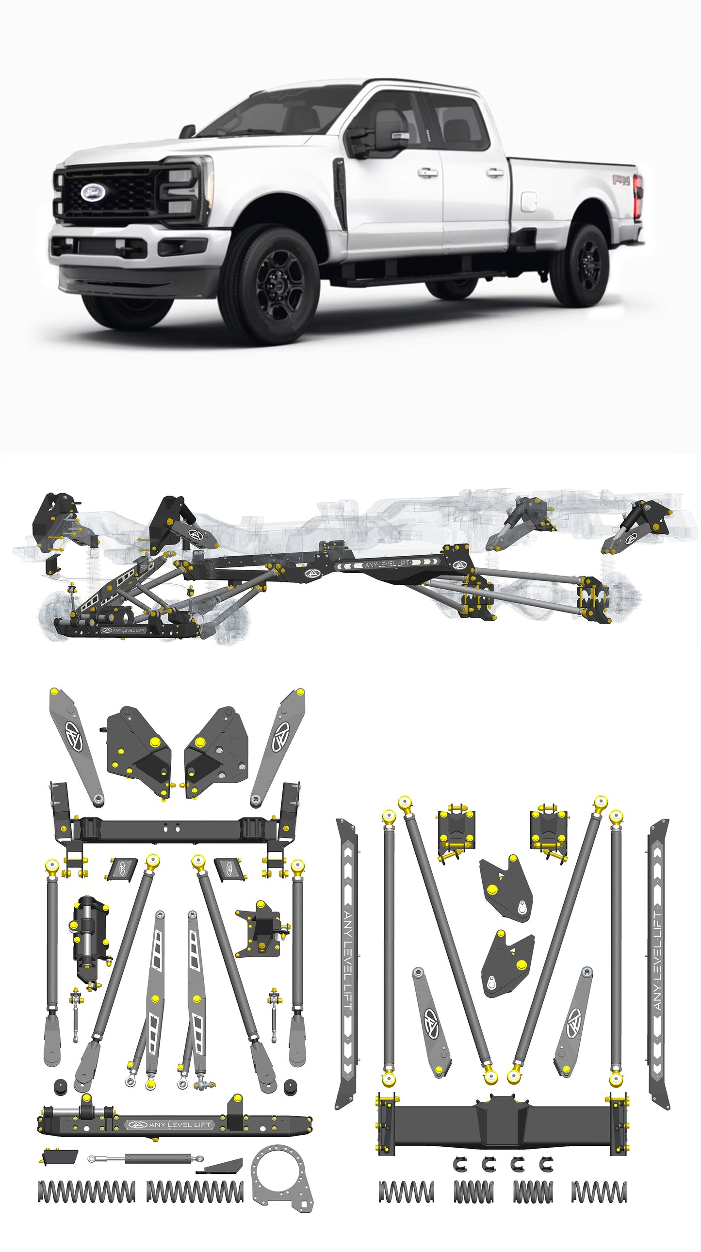 Any Level Lift - Base System, 0"-13": F-250/F-350, Single Rear Wheel (2023+) WHOLESALE