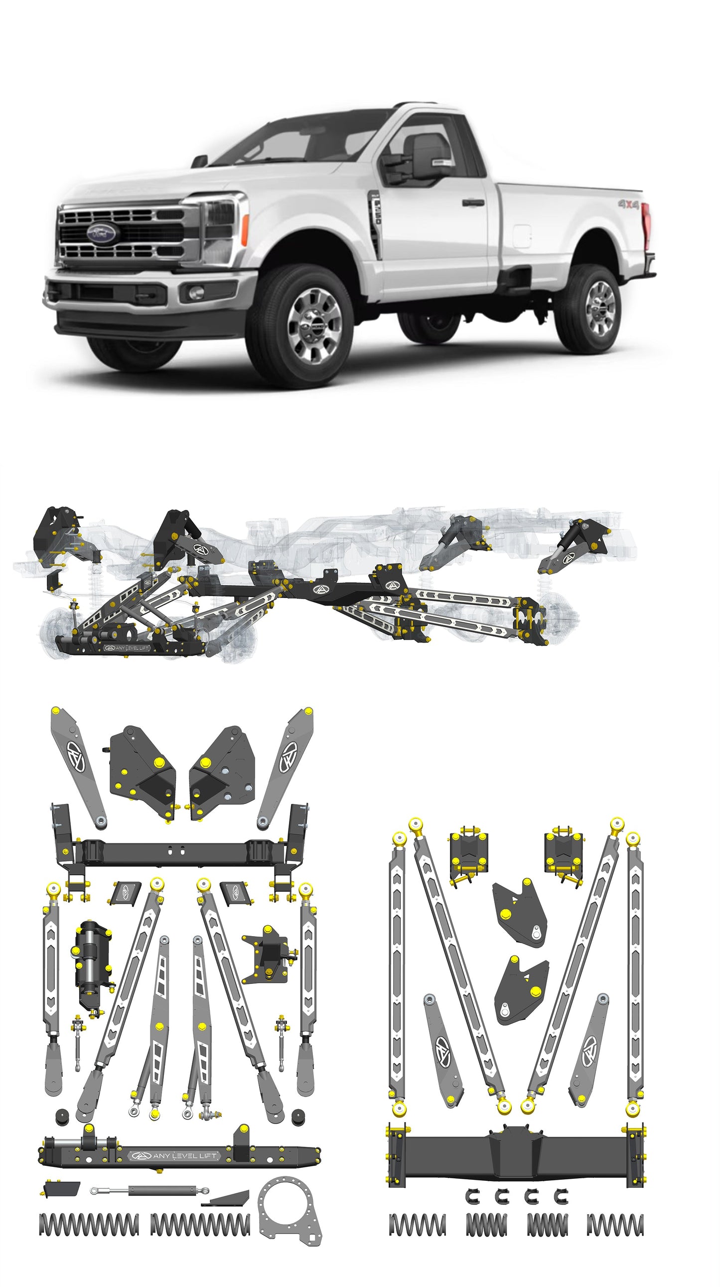Any Level Lift - Base System, 0"-13": F-250/F-350, Single Rear Wheel (2023+) WHOLESALE