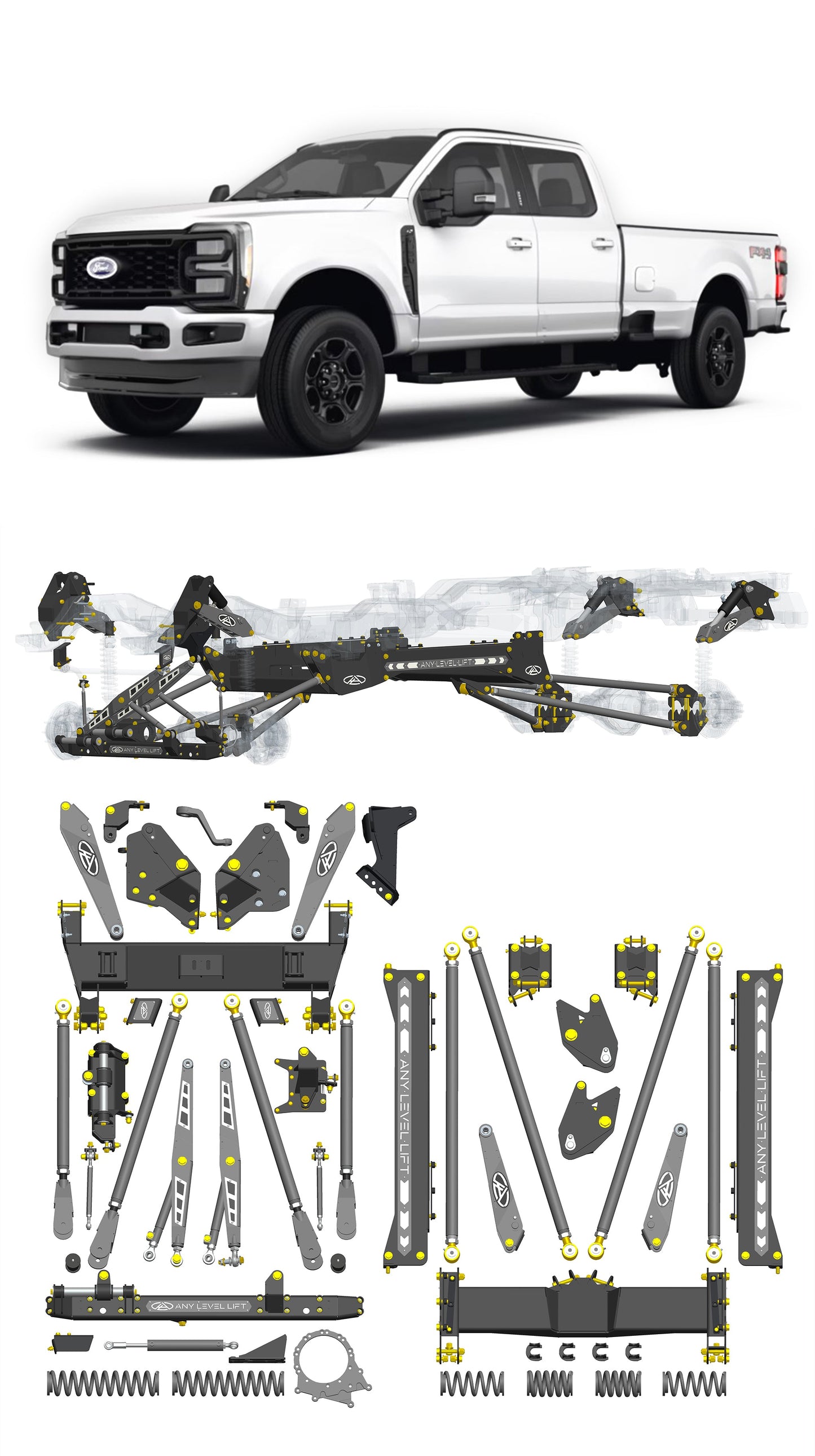 Any Level Lift - Base System, 4"-17": F-250/F-350, Single Rear Wheel (2023+) WHOLESALE