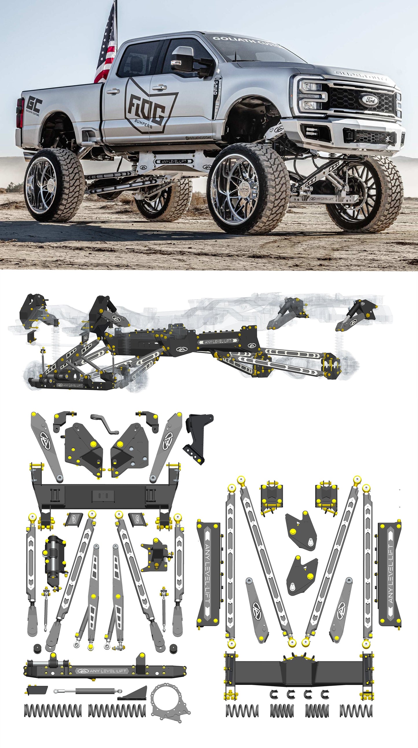 Any Level Lift - Base System, 4"-17": F-250/F-350, Single Rear Wheel (2023+) WHOLESALE