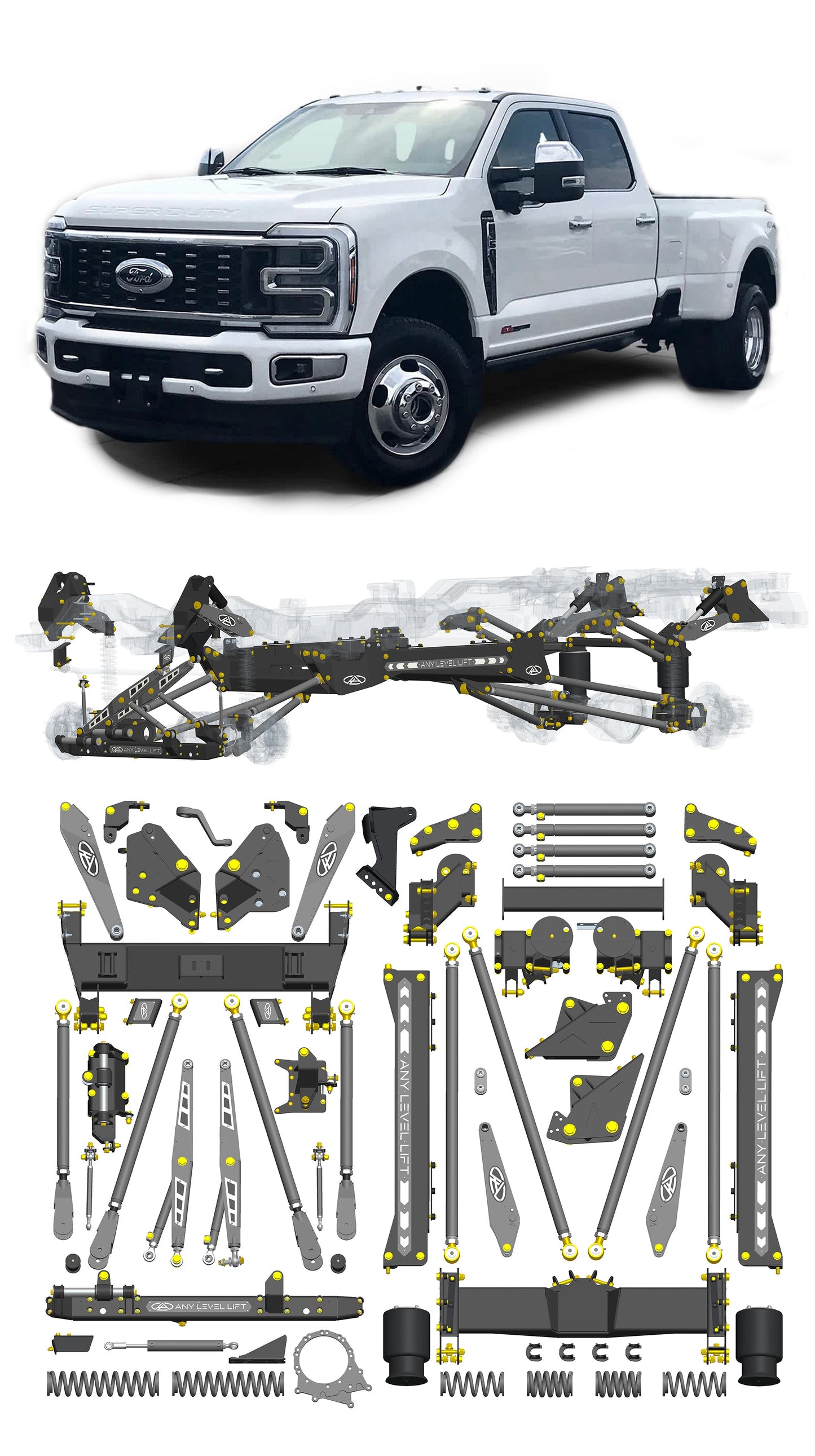 Any Level Lift - Base System, 4"-17": F-350 Dual Rear Wheel (2023+) WHOLESALE