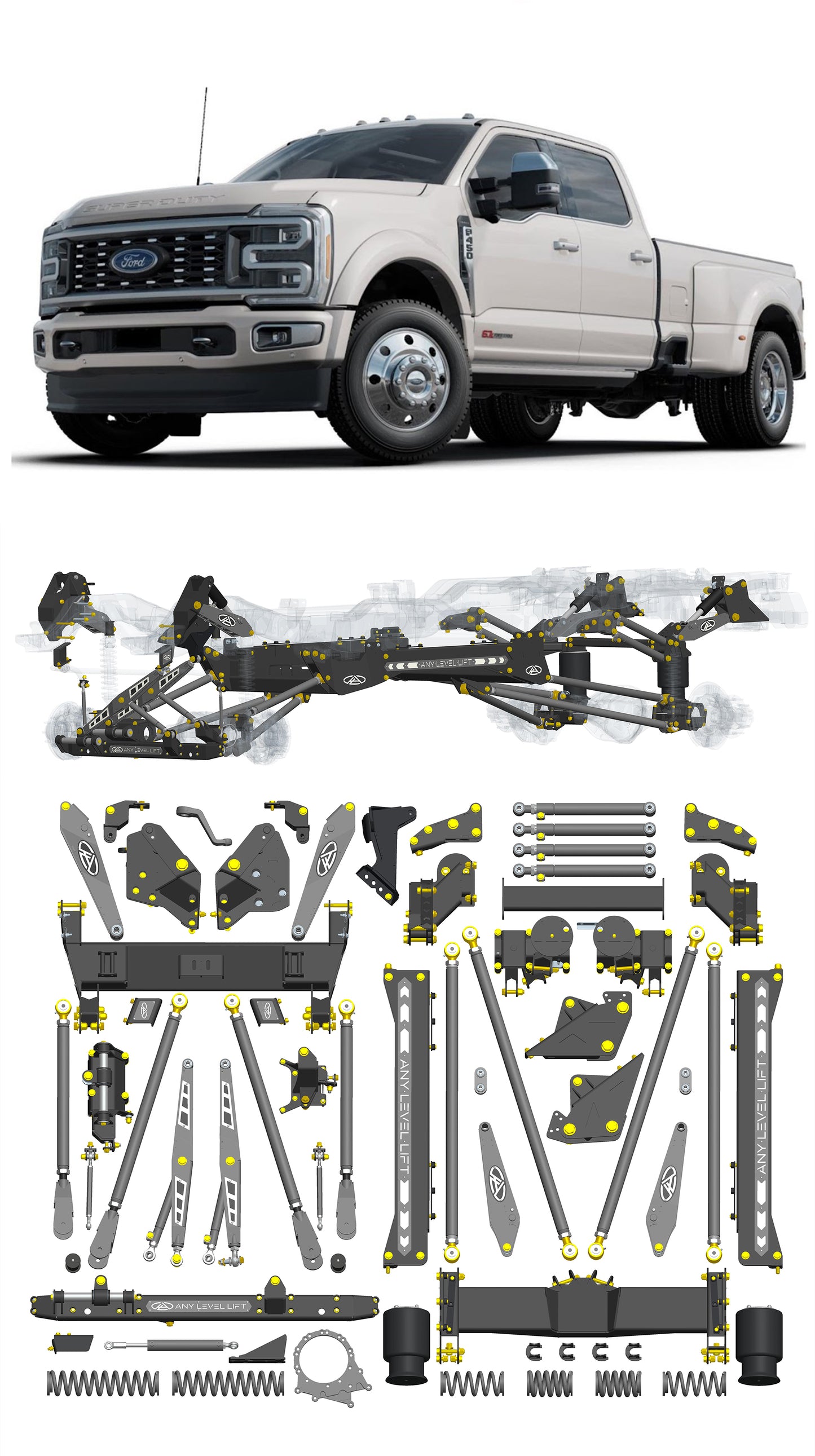 Any Level Lift - Base System, 4"-17": F-450 Dual Rear Wheel (2023+) WHOLESALE